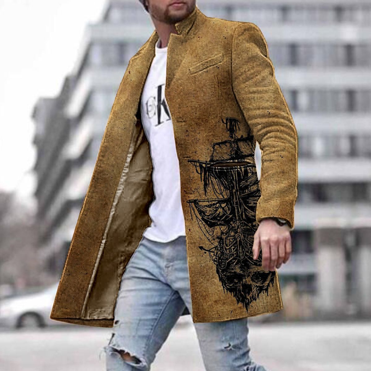 Woolen Coat 3D Digital Printing Fall Lapels