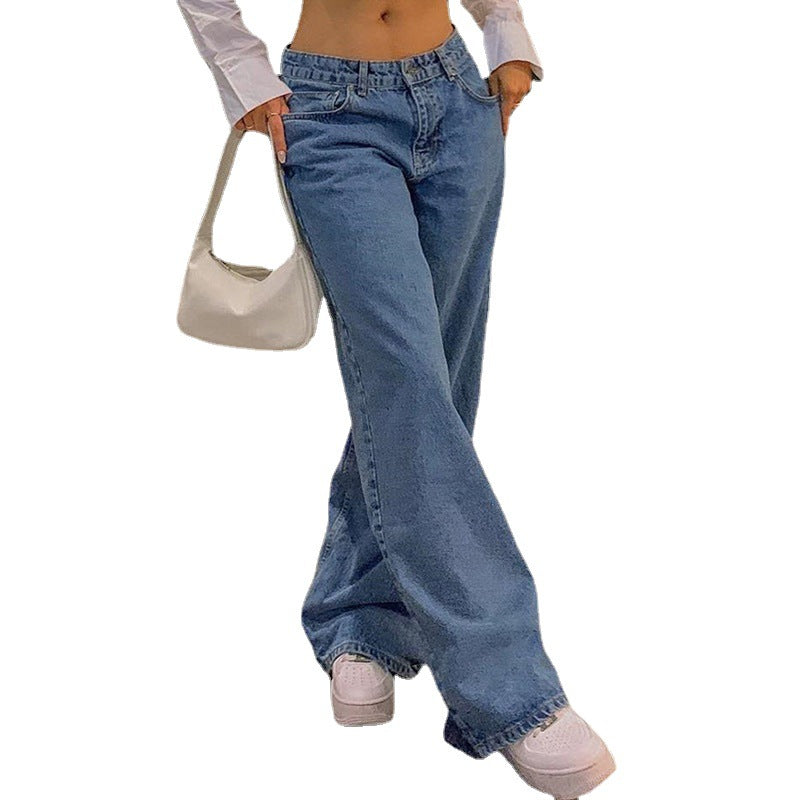 Low Waist Fashion Retro Straight Street Denim Trousers