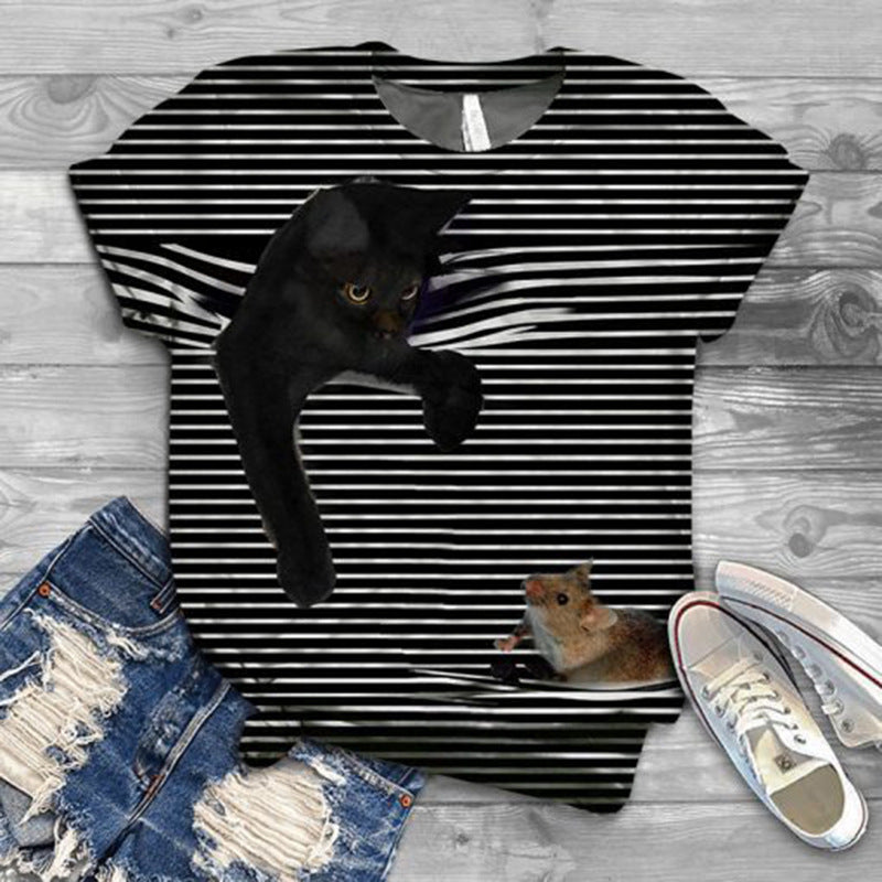 Fashion 3D Animal Cat Print Short Sleeve