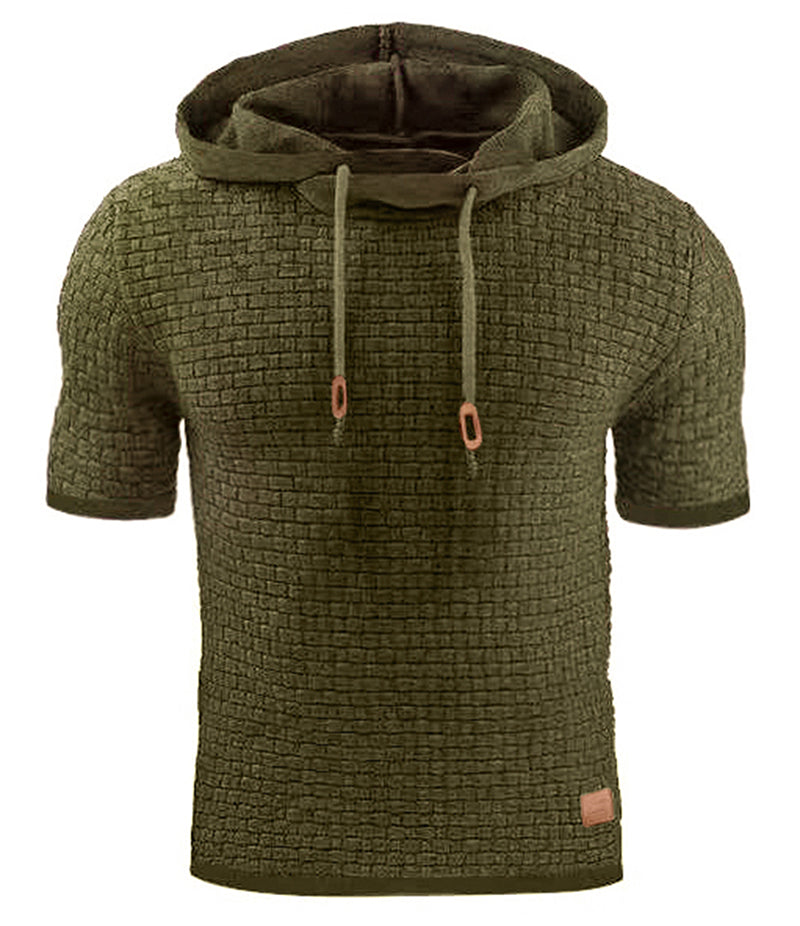 Hooded Sweatshirt Short Sleeve Solid Knitted Hoodie Pullover Sweater