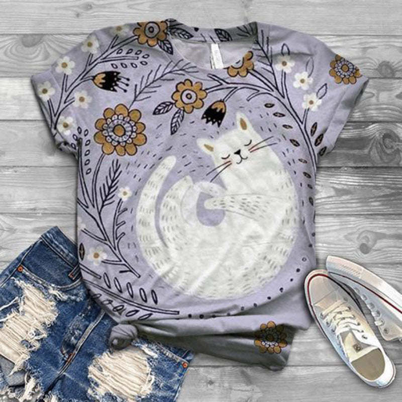 Fashion 3D Animal Cat Print Short Sleeve