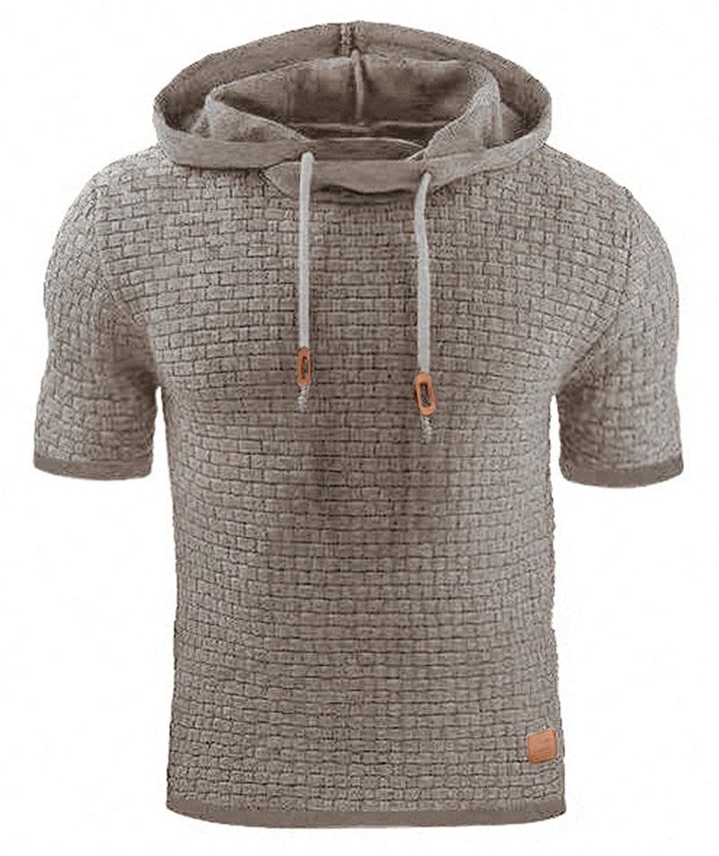 Hooded Sweatshirt Short Sleeve Solid Knitted Hoodie Pullover Sweater