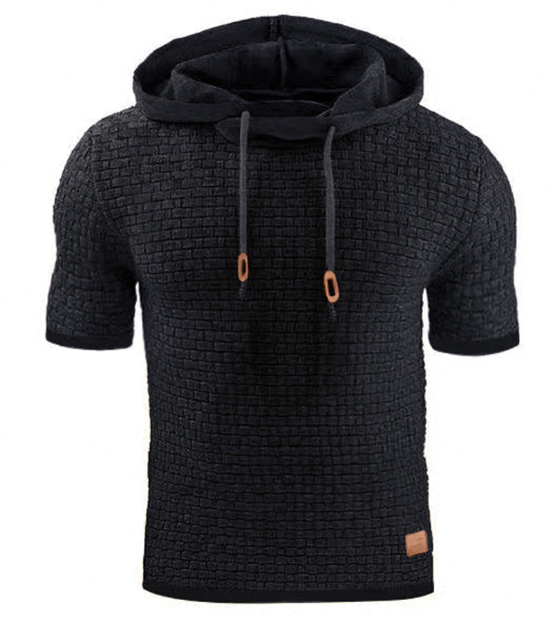 Hooded Sweatshirt Short Sleeve Solid Knitted Hoodie Pullover Sweater