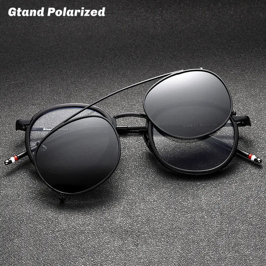 Gtand Vintage Round Metal SteamPunk Style Polarized Clip On Sunglasses Lens Removable