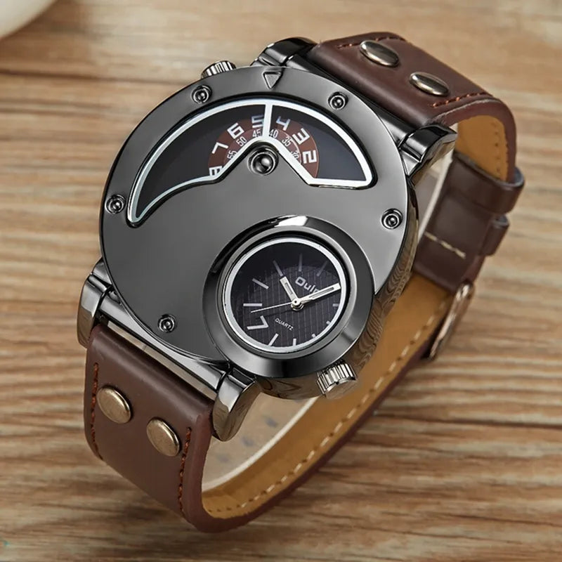 Oulm, relojes de lujo de marca de diseñador para hombre, reloj de cuarzo con doble horario, reloj informal de cuero para hombre, reloj deportivo para hombre, reloj masculino