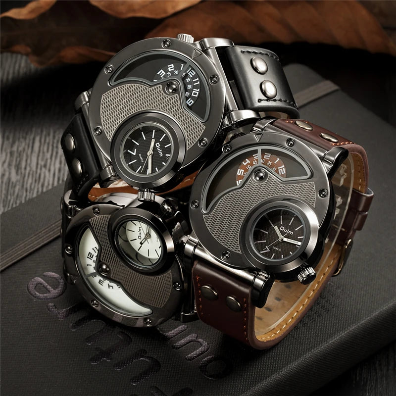 Oulm, relojes de lujo de marca de diseñador para hombre, reloj de cuarzo con doble horario, reloj informal de cuero para hombre, reloj deportivo para hombre, reloj masculino