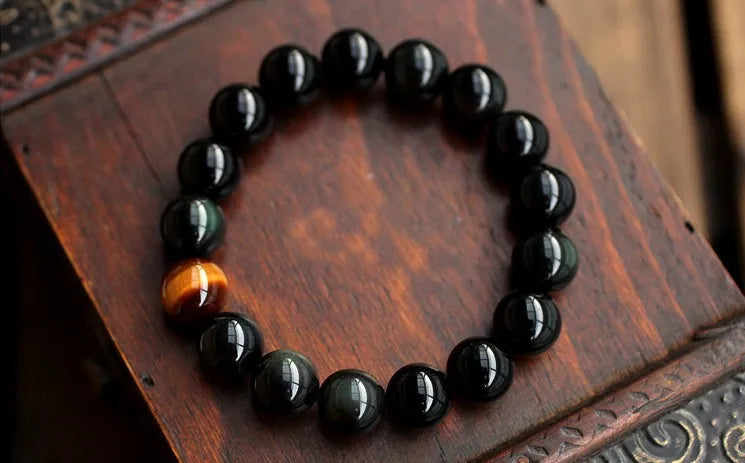 Ónix negro Natural con cuentas de piedra de ojo de tigre, pulsera de joyería para hombres, pulsera de equilibrio energético para amantes de 12 constelaciones Leo