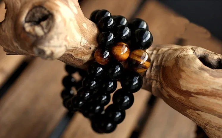 Ónix negro Natural con cuentas de piedra de ojo de tigre, pulsera de joyería para hombres, pulsera de equilibrio energético para amantes de 12 constelaciones Leo