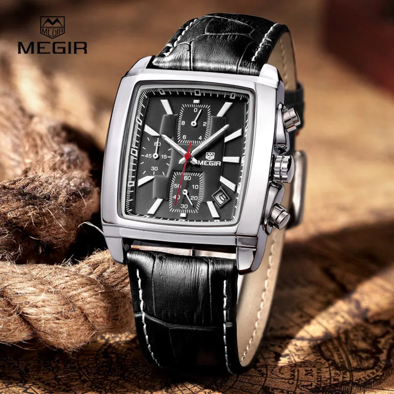 MEGIR, nuevos relojes informales de marca, reloj de pulsera deportivo a la moda para hombre, reloj de cuero con cronógrafo para hombre, hora calendario luminosa