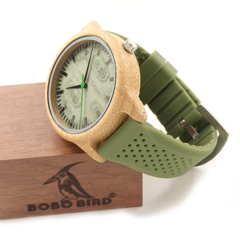 BOBO BIRD bambú hombres reloj Casual mujeres reloj de cuarzo banda de silicona reloj mujer marca famosa