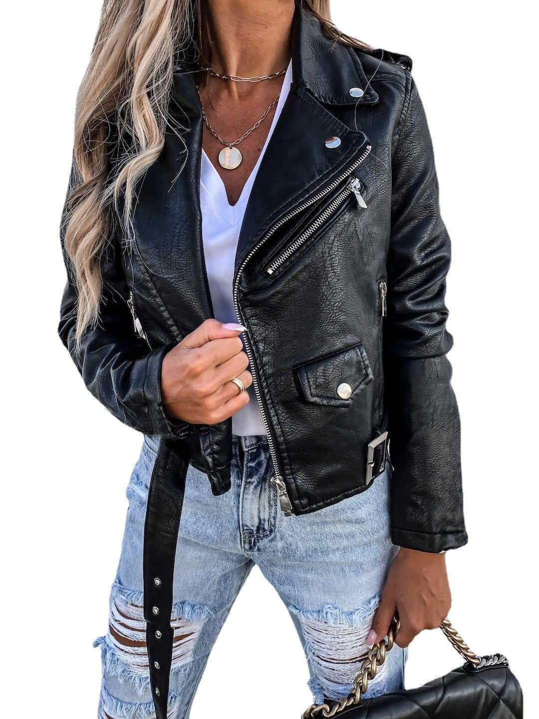 Leather Coat Short Zipper