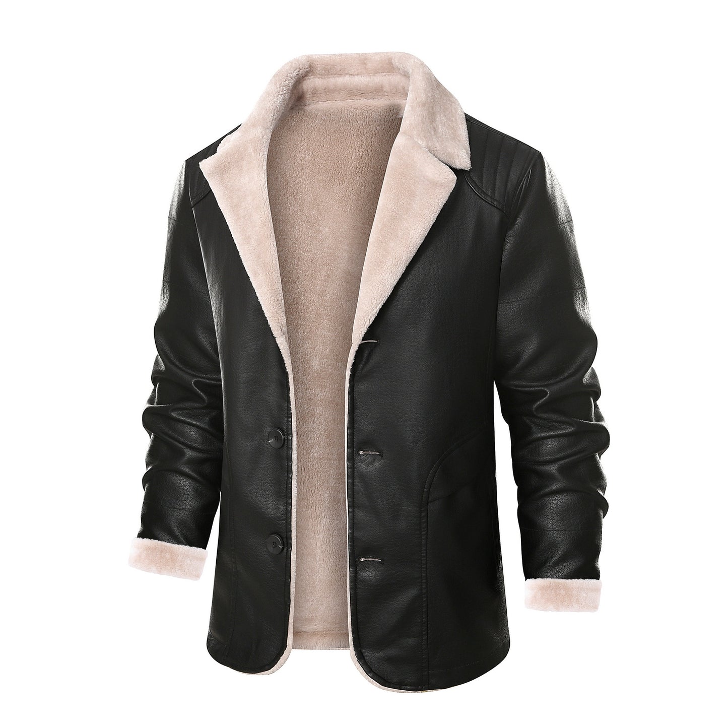 Thick Fleece Fur Integrated Leather Jacket Coat