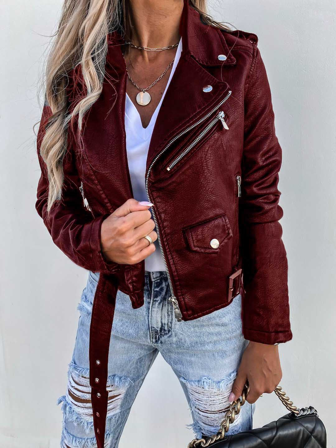 Leather Coat Short Zipper