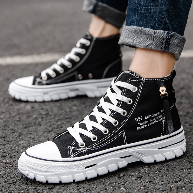 2023 New Men Shoes Fashion Sneakers Canvas Shoes Oxfords Breathable High-top Lace-up Casual Platform Shoes Plus Size 39-44