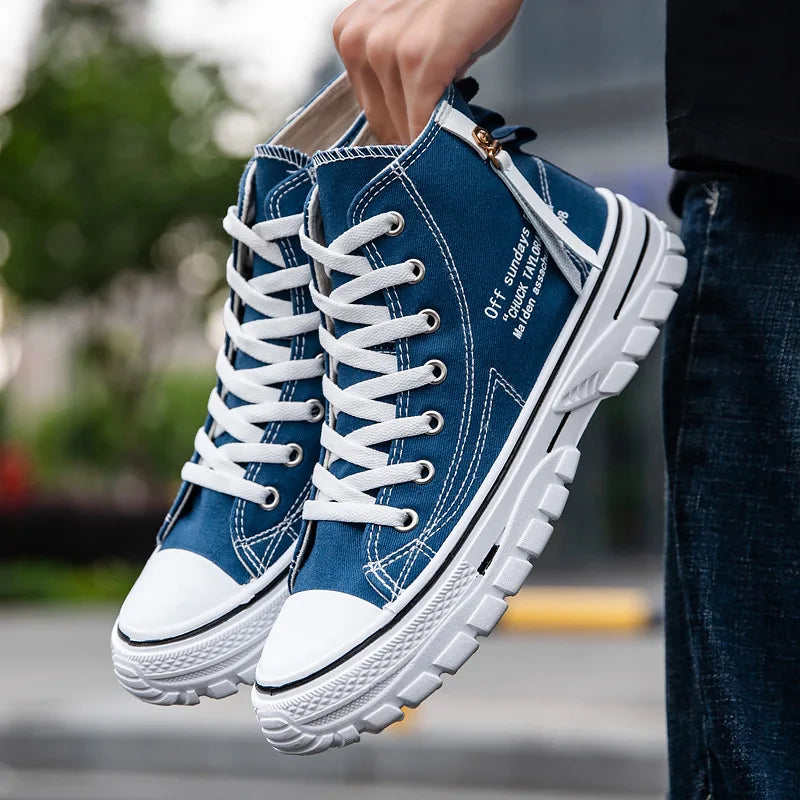 2023 New Men Shoes Fashion Sneakers Canvas Shoes Oxfords Breathable High-top Lace-up Casual Platform Shoes Plus Size 39-44