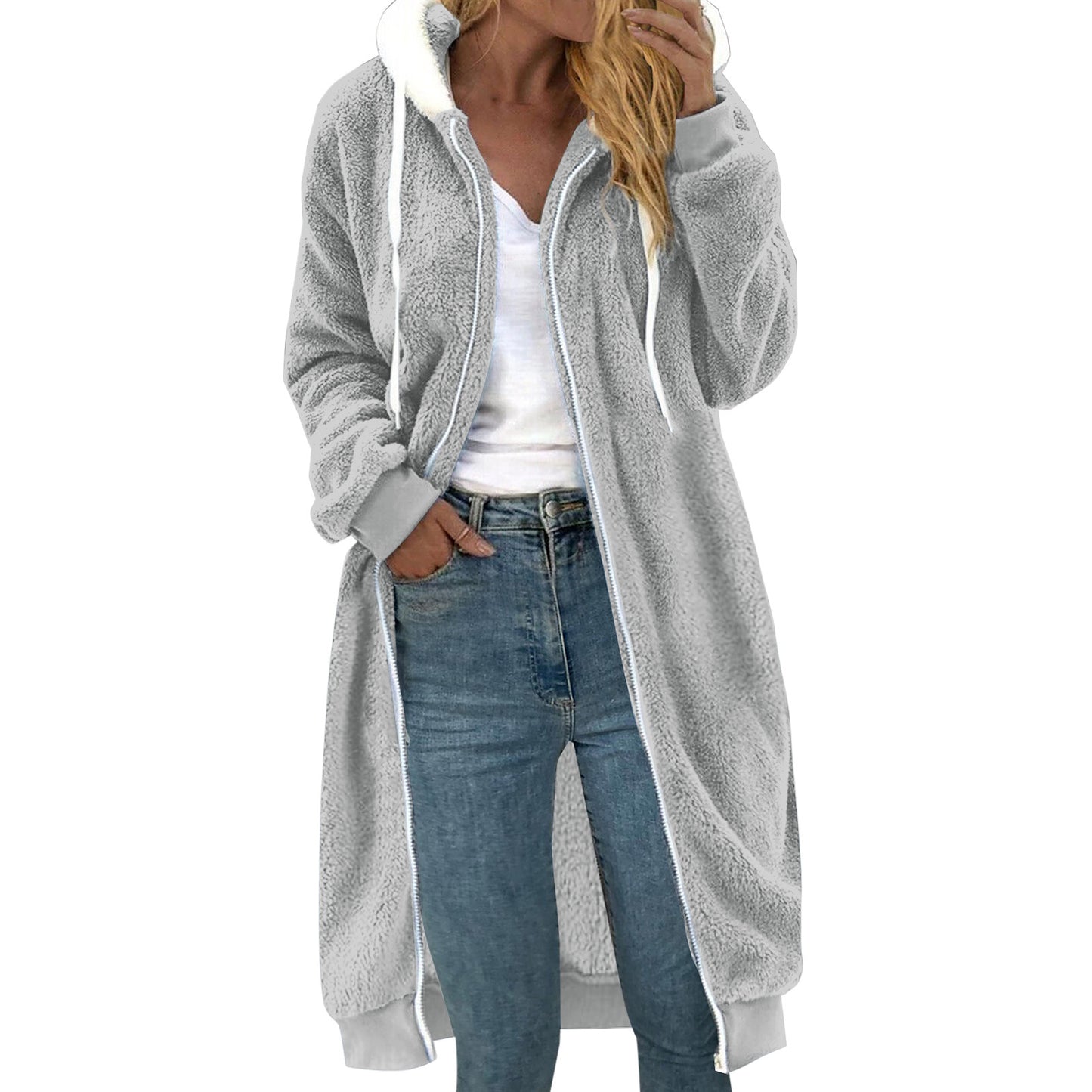 Women's Thick Mid-length Double-sided Plush Fur Hooded Coat Overcoat