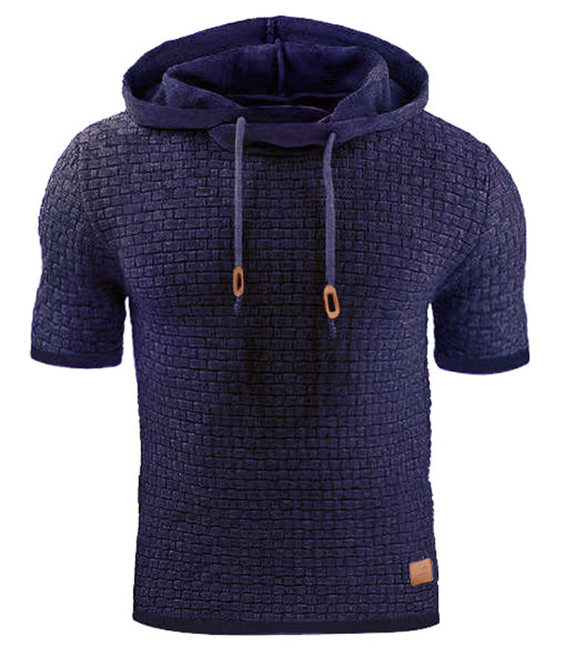 Hooded Sweatshirt Short Sleeve Solid Knitted Hoodie Pullover Sweater