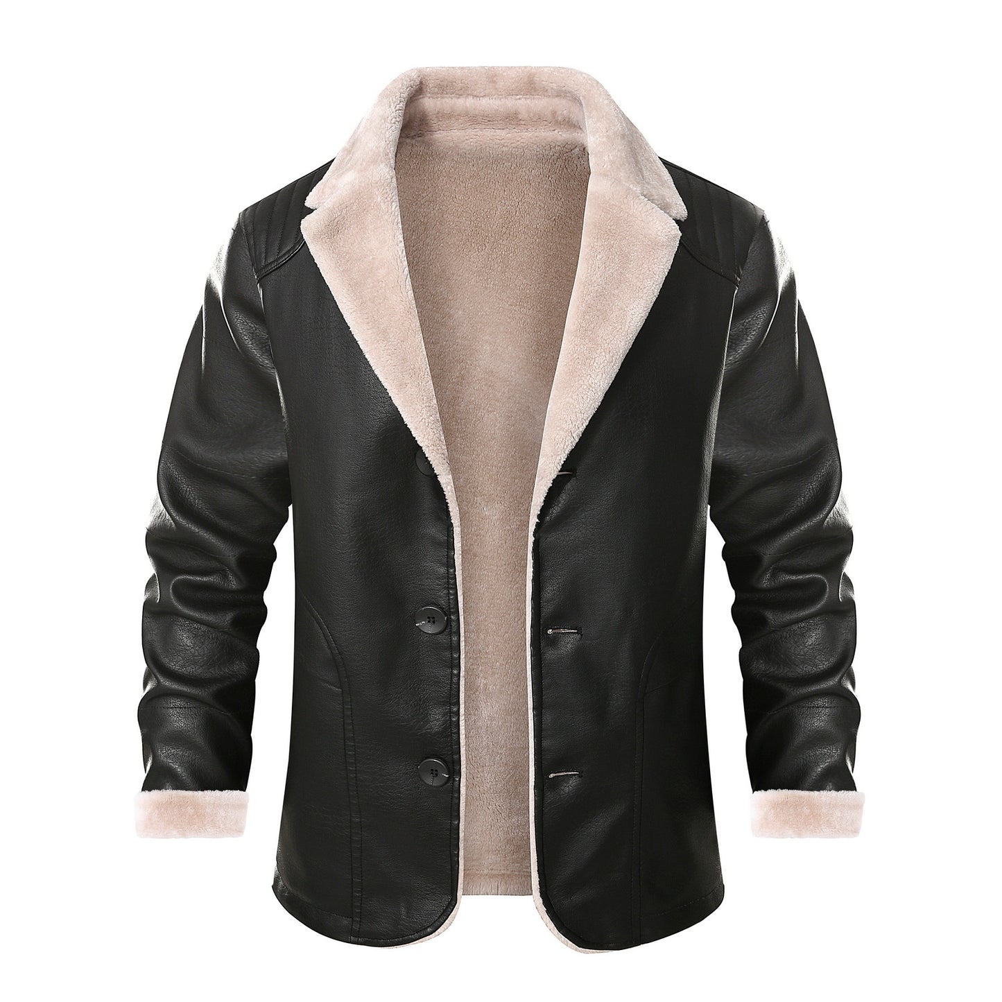 Thick Fleece Fur Integrated Leather Jacket Coat