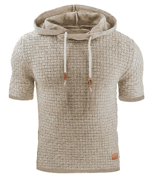 Hooded Sweatshirt Short Sleeve Solid Knitted Hoodie Pullover Sweater