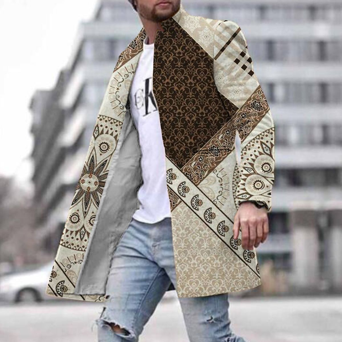 Woolen Coat 3D Digital Printing Fall Lapels