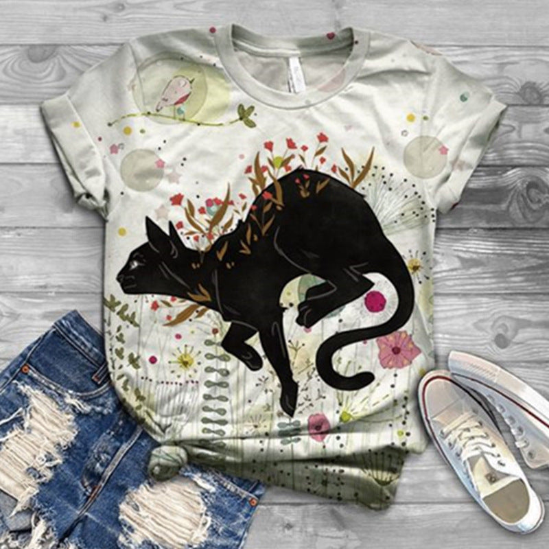 Fashion 3D Animal Cat Print Short Sleeve