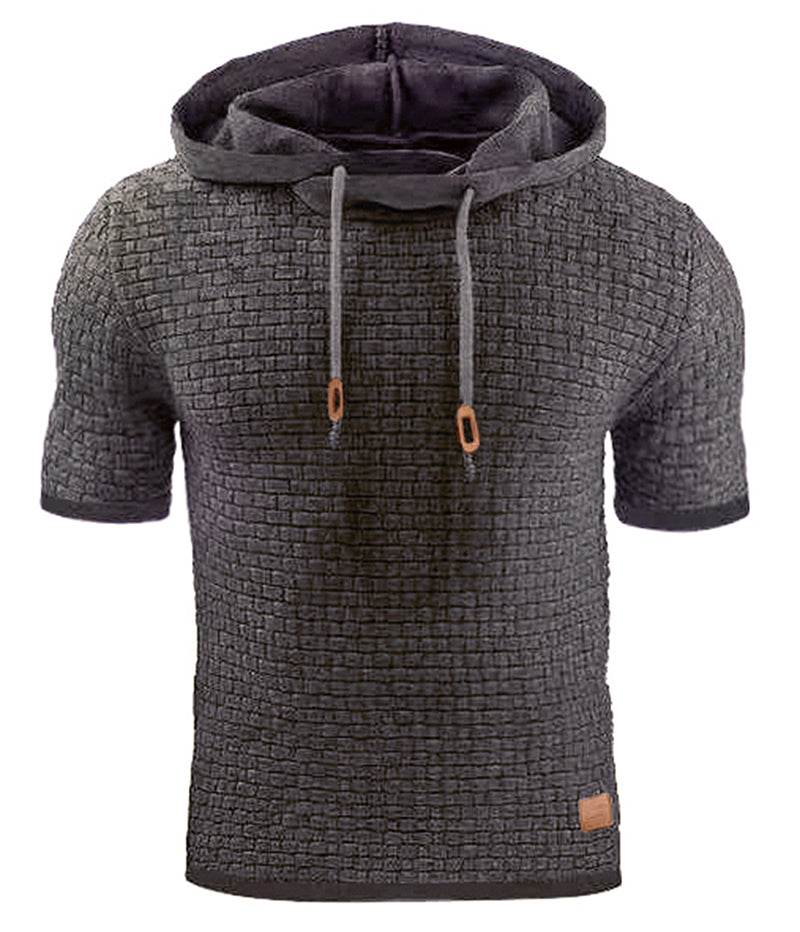 Hooded Sweatshirt Short Sleeve Solid Knitted Hoodie Pullover Sweater