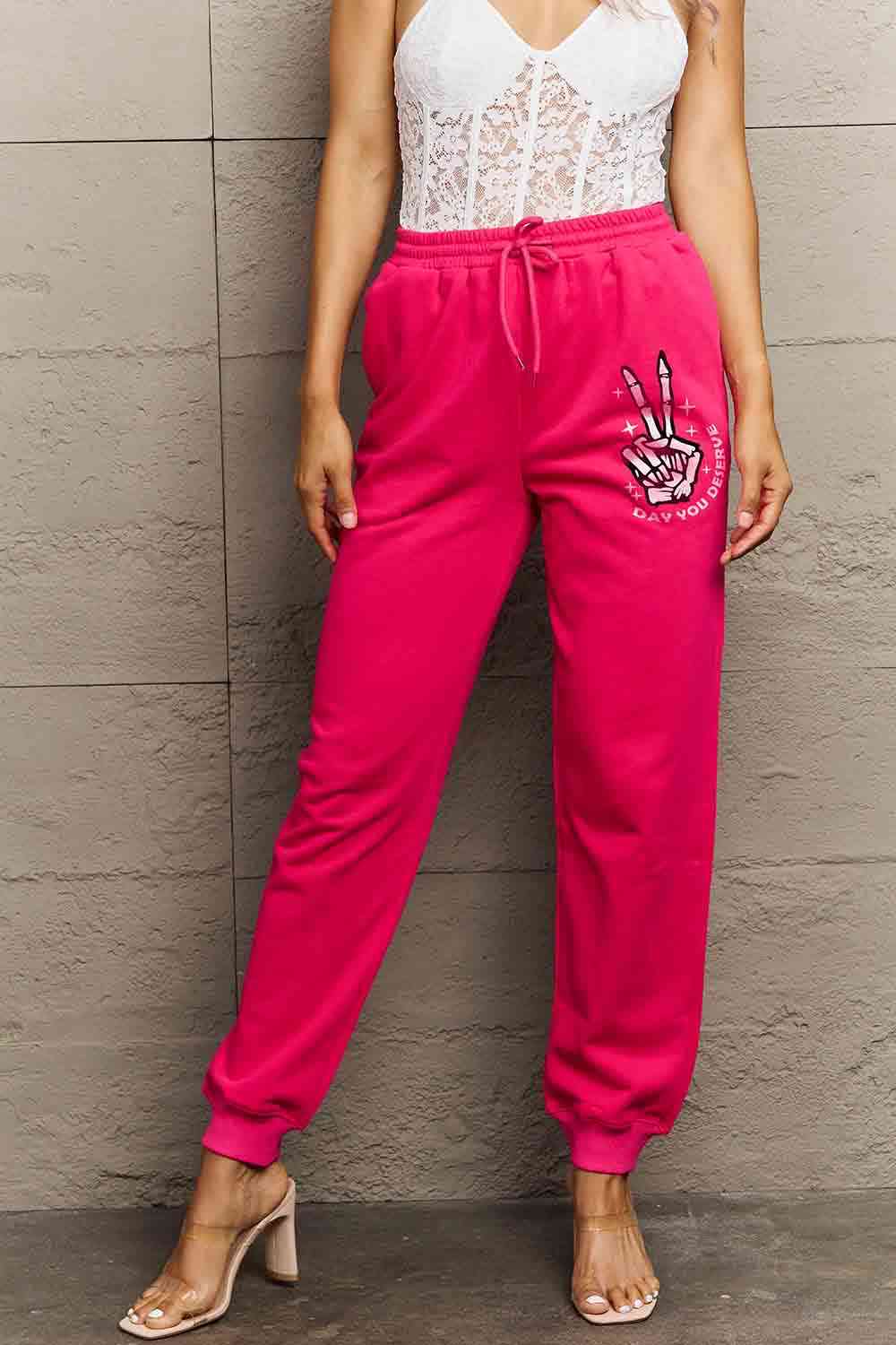 Simply Love Simply Love Full Size Drawstring DAY YOU DESERVE Graphic Long Sweatpants