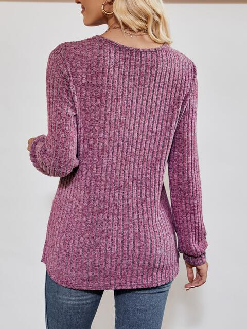 V-Neck Ribbed Long Sleeve Top