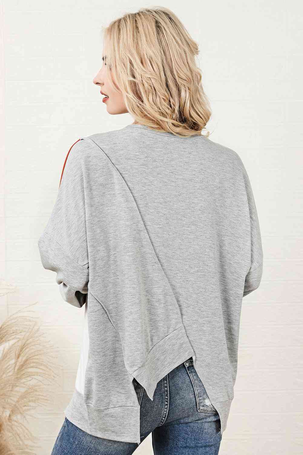 Color Block Exposed Seam Asymmetrical Sweatshirt