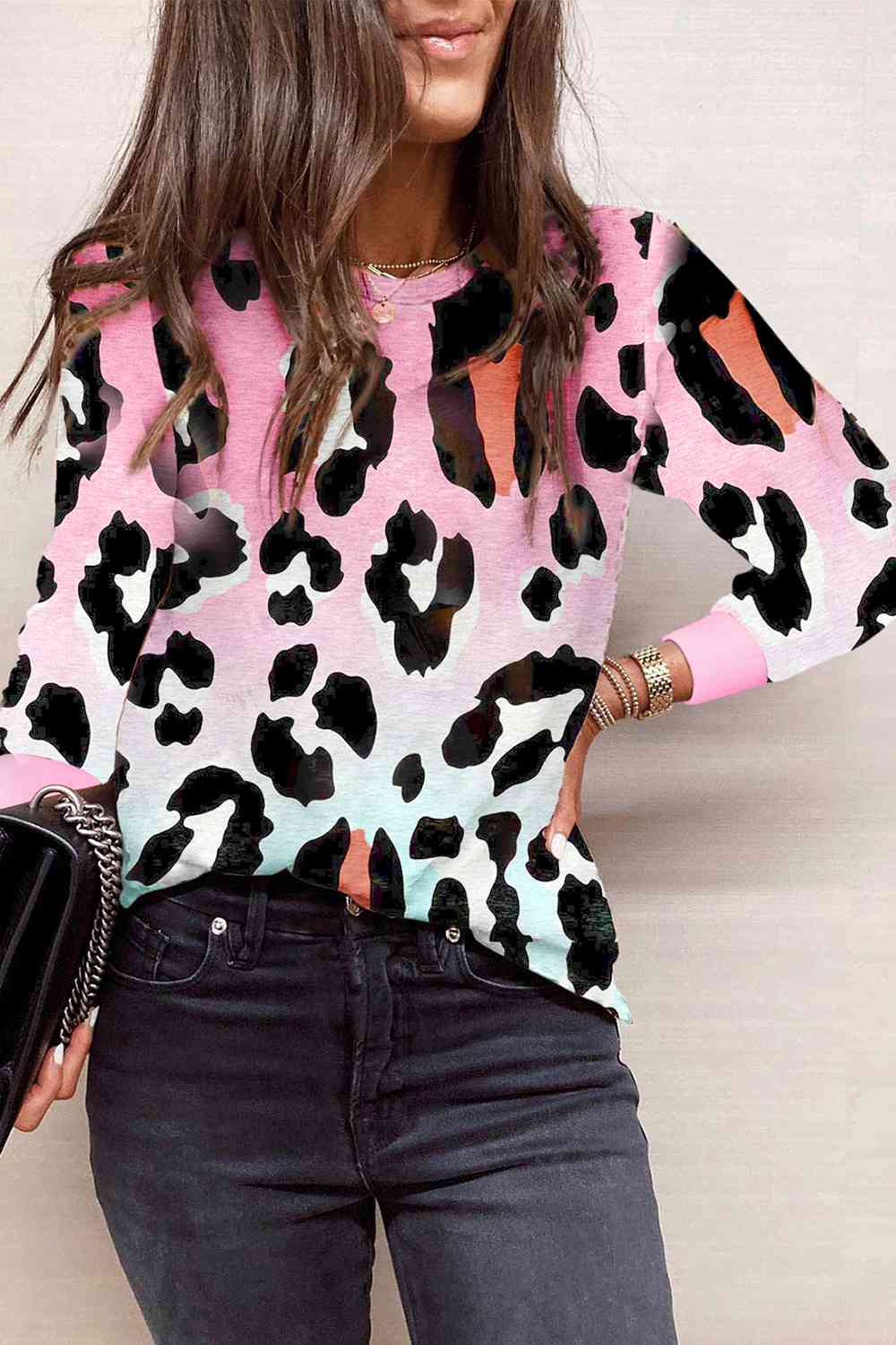 Printed Round Neck Long Sleeve T-Shirt