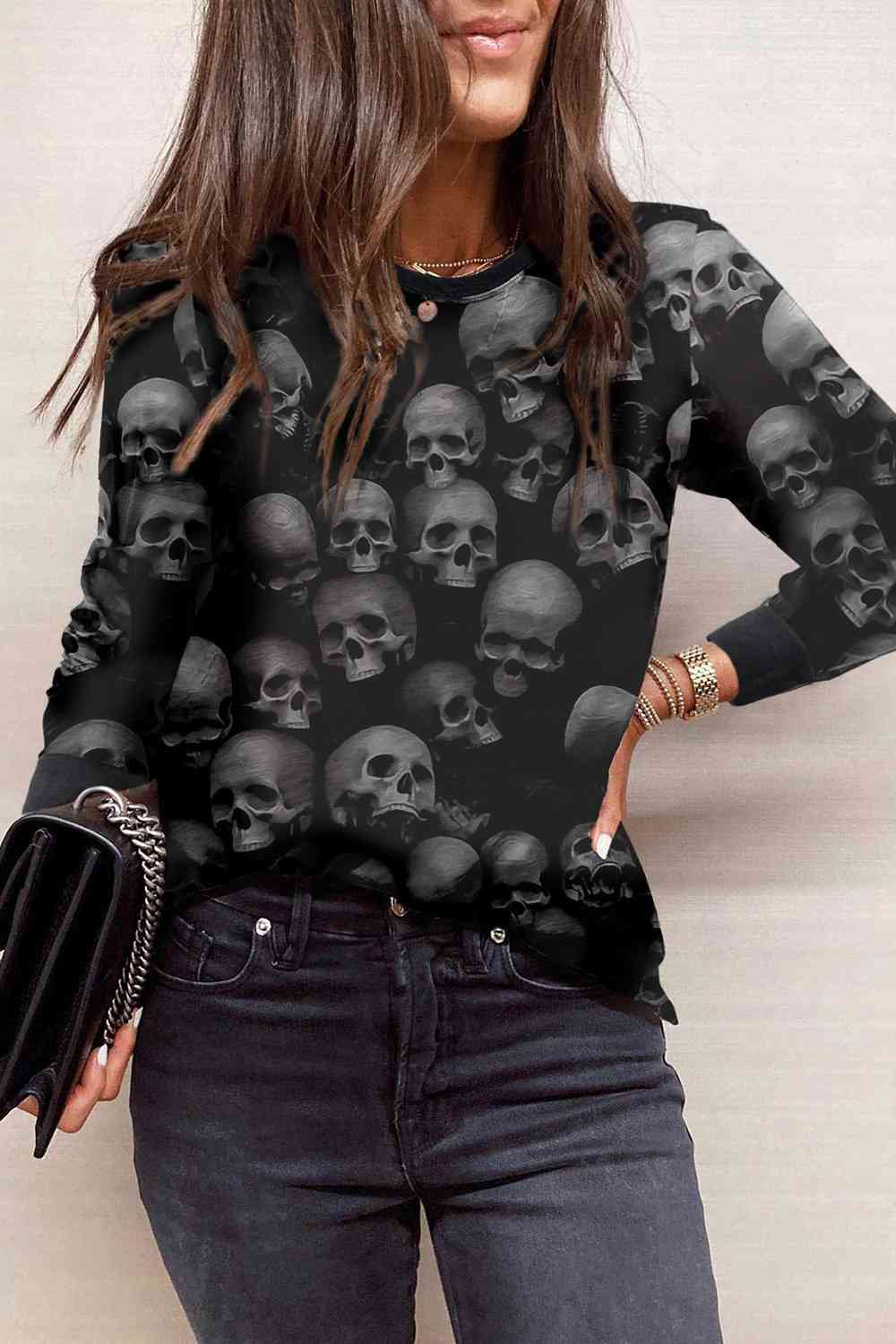 Printed Round Neck Long Sleeve T-Shirt