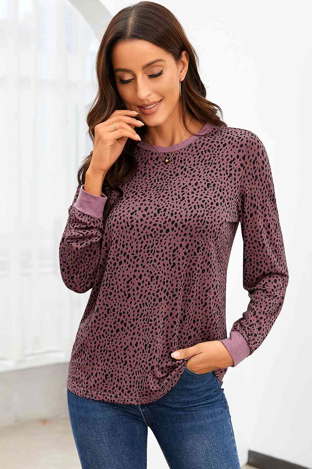 Printed Round Neck Long Sleeve T-Shirt