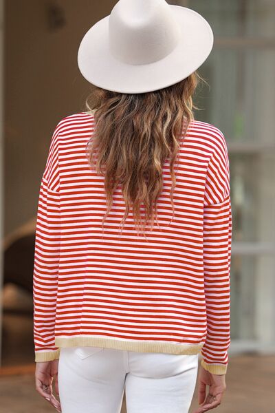 Striped Round Neck Drop Shoulder T-Shirt