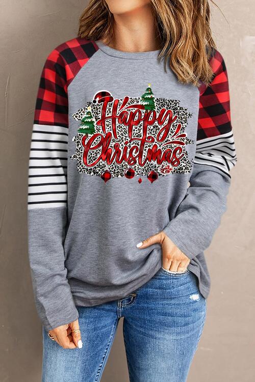 HAPPY CHRISTMAS Striped Long Sleeve T-Shirt