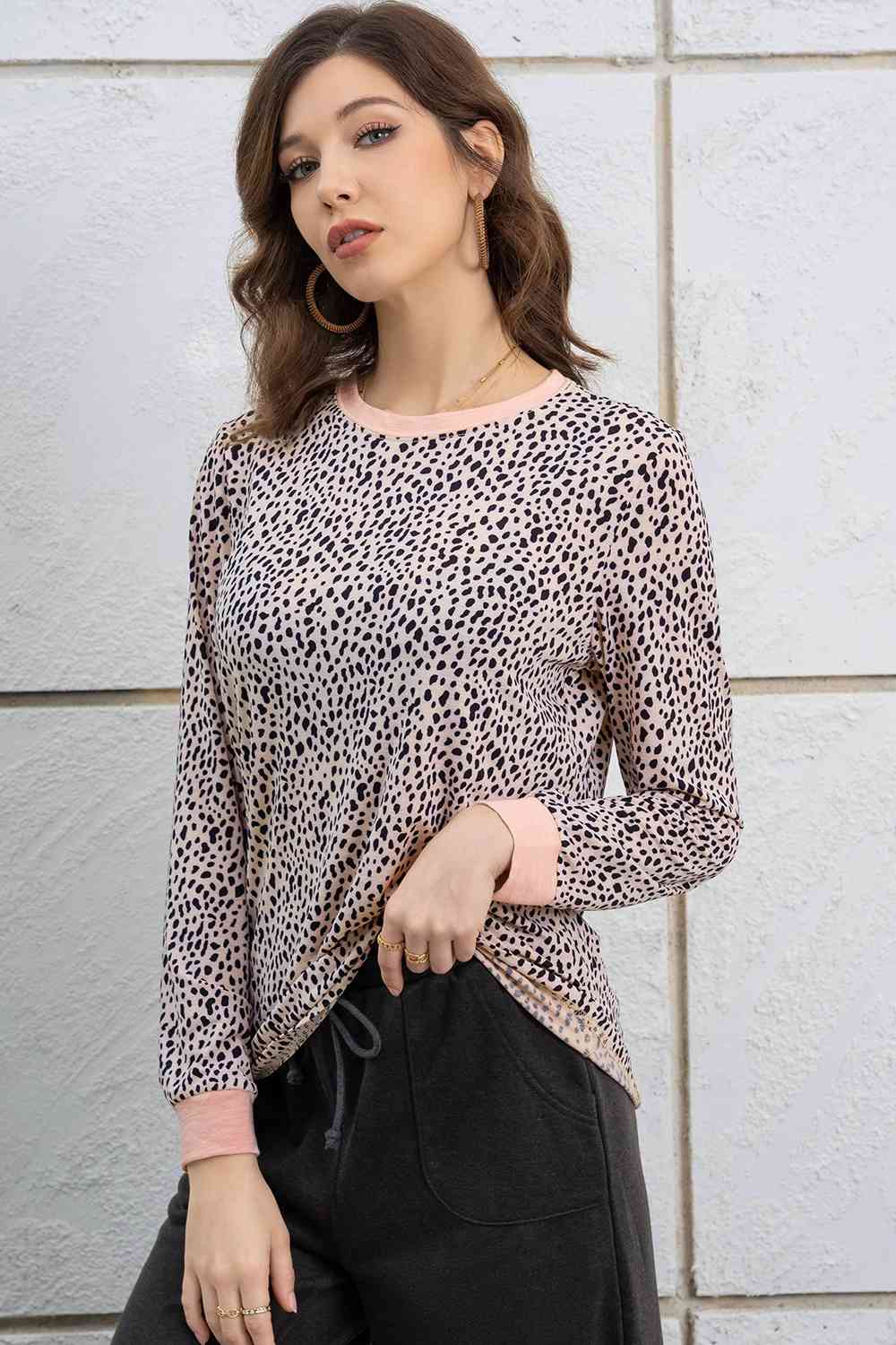 Printed Round Neck Long Sleeve T-Shirt