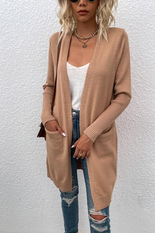 Open Front Long Sleeve Cardigan with Pockets