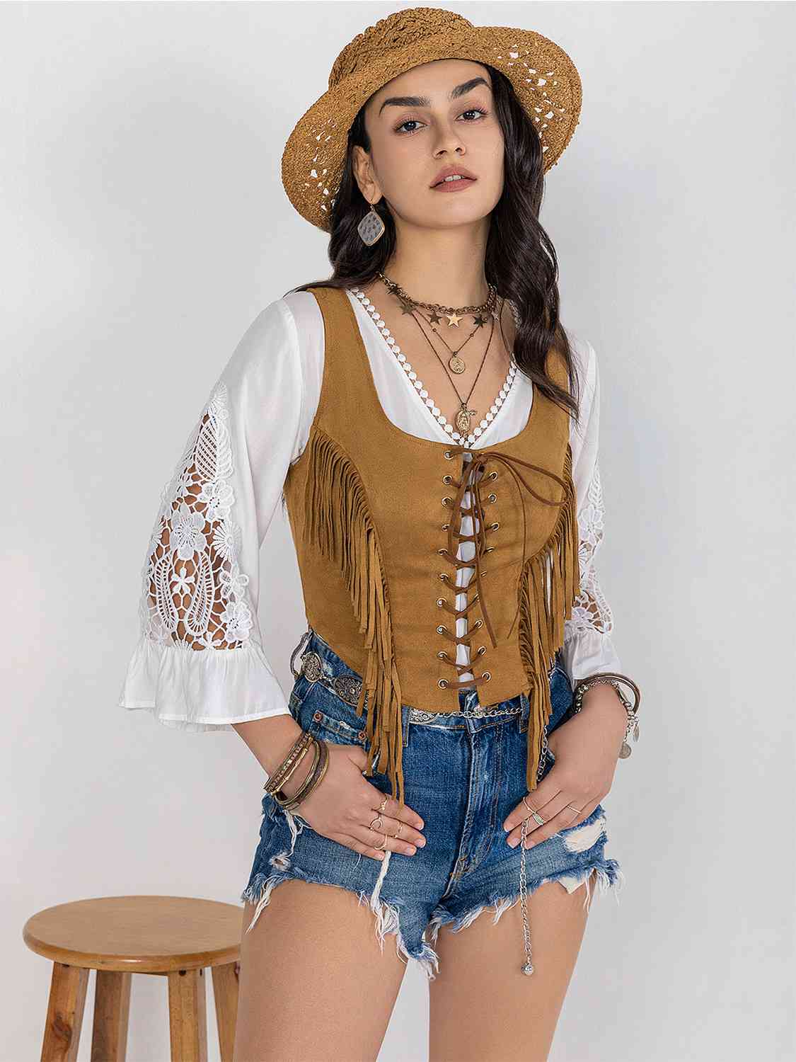 Fringe Lace-Up Vest